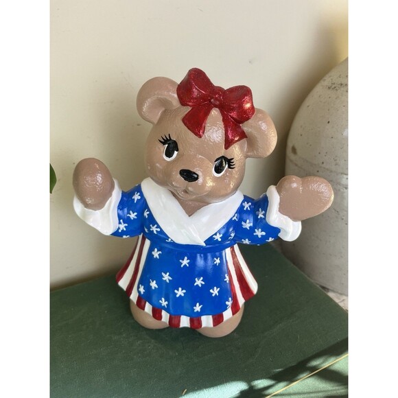 Vintage Ceramic Mold 9" Adorable Hand Painted Mrs USA Patriotic Bear / USA - Picture 5 of 7